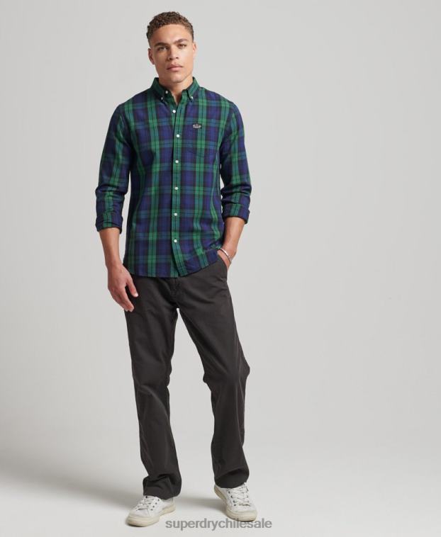 hombres Superdry verde camisa de vestir a cuadros 2R68Z159