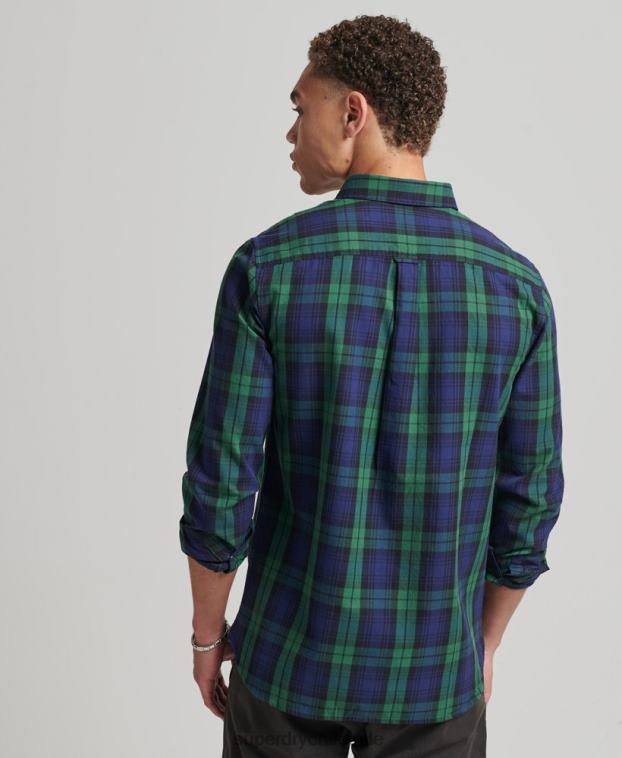hombres Superdry verde camisa de vestir a cuadros 2R68Z159