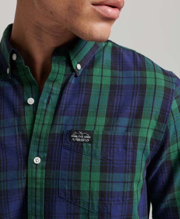 hombres Superdry verde camisa de vestir a cuadros 2R68Z159