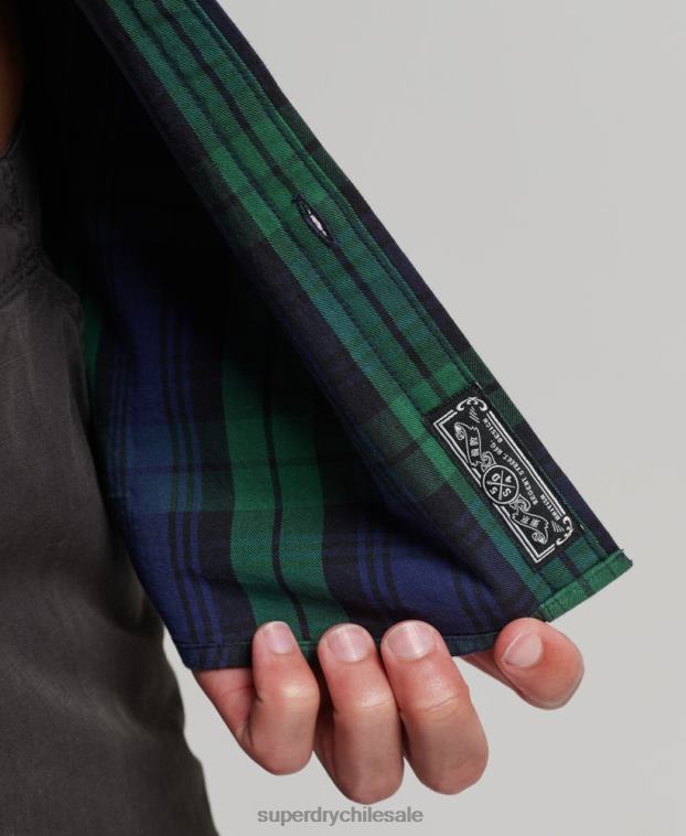 hombres Superdry verde camisa de vestir a cuadros 2R68Z159