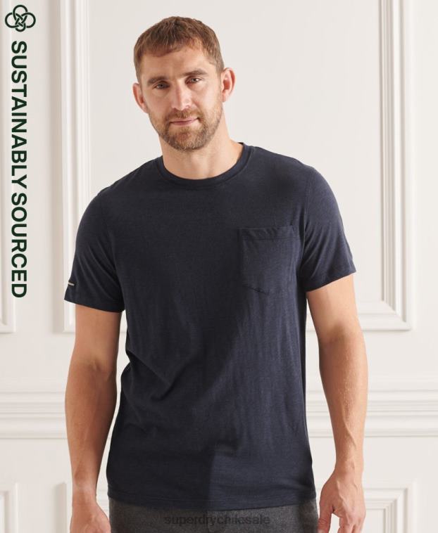 hombres Superdry Armada camiseta de algodón orgánico con cuello redondo y bolsillo flameado 2R68Z4871