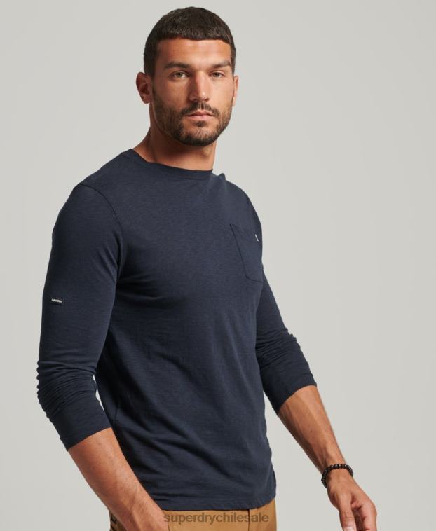hombres Superdry Armada camiseta de manga larga de jersey flameado de algodón orgánico 2R68Z6479