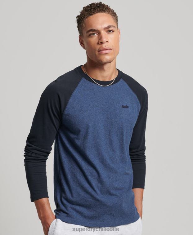 hombres Superdry Armada top básico de béisbol de manga larga de algodón orgánico 2R68Z6446