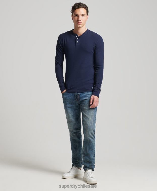 hombres Superdry Armada top de manga larga con cuello tunecino y diseño waffle de algodón orgánico 2R68Z1465