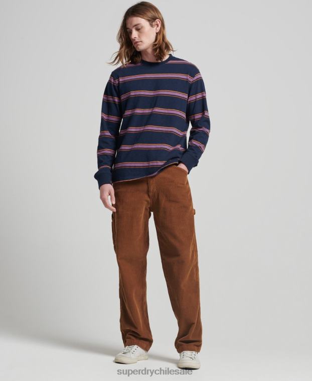 hombres Superdry Armada top de rayas texturizadas vintage de algodón orgánico 2R68Z1471