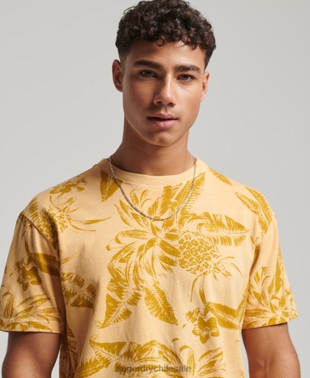 hombres Superdry amarillo camiseta con estampado sobreteñido 2R68Z32