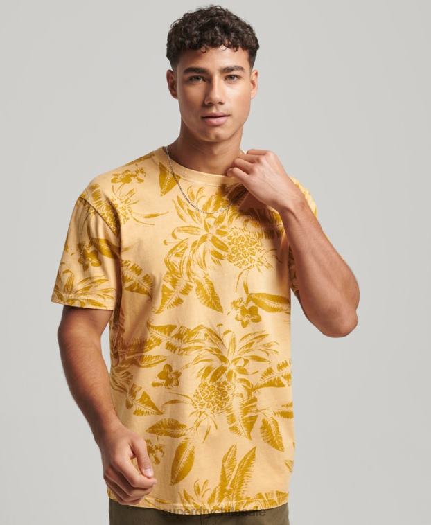 hombres Superdry amarillo camiseta con estampado sobreteñido 2R68Z32