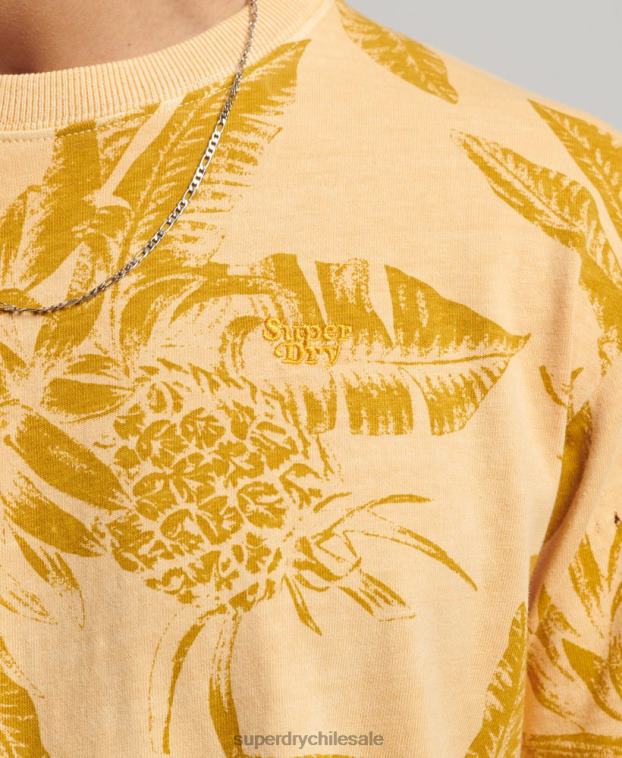 hombres Superdry amarillo camiseta con estampado sobreteñido 2R68Z32