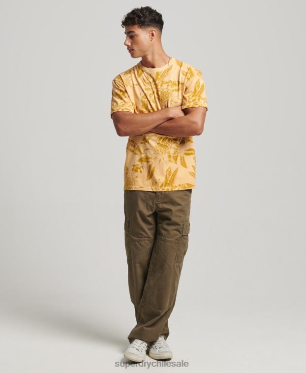 hombres Superdry amarillo camiseta con estampado sobreteñido 2R68Z32
