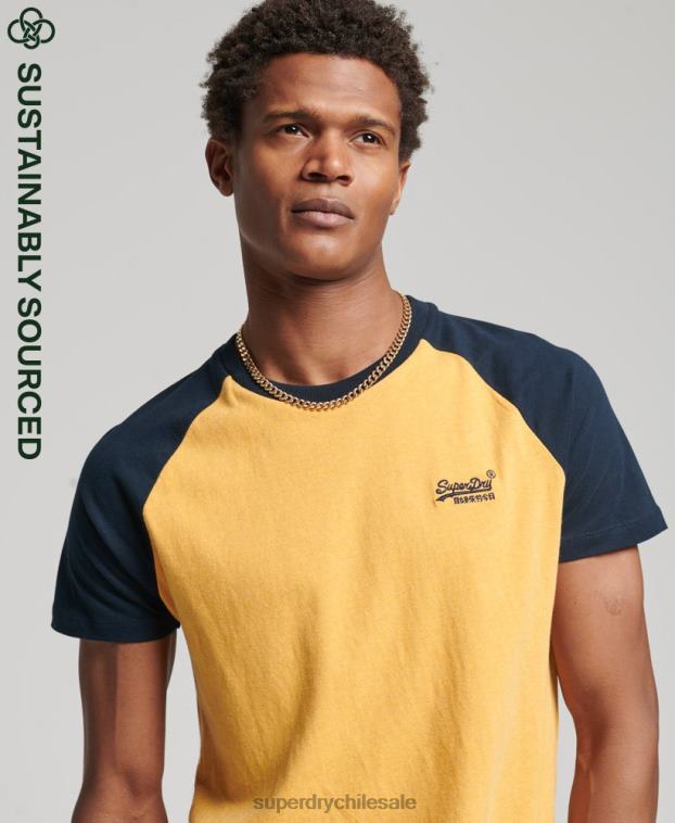 hombres Superdry amarillo camiseta de béisbol de algodón orgánico 2R68Z4805