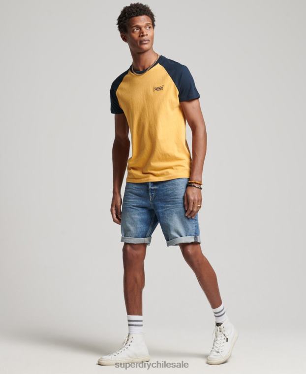 hombres Superdry amarillo camiseta de béisbol de algodón orgánico 2R68Z4805