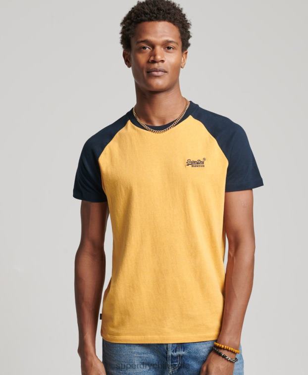 hombres Superdry amarillo camiseta de béisbol de algodón orgánico 2R68Z4805