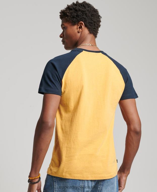 hombres Superdry amarillo camiseta de béisbol de algodón orgánico 2R68Z4805