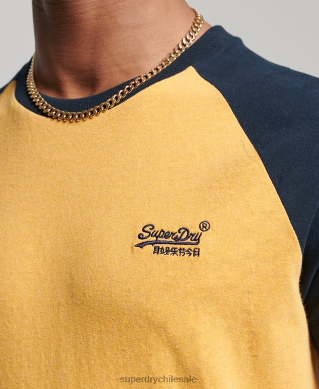 hombres Superdry amarillo camiseta de béisbol de algodón orgánico 2R68Z4805