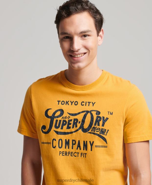 hombres Superdry amarillo camiseta universitaria estilo script 2R68Z4948