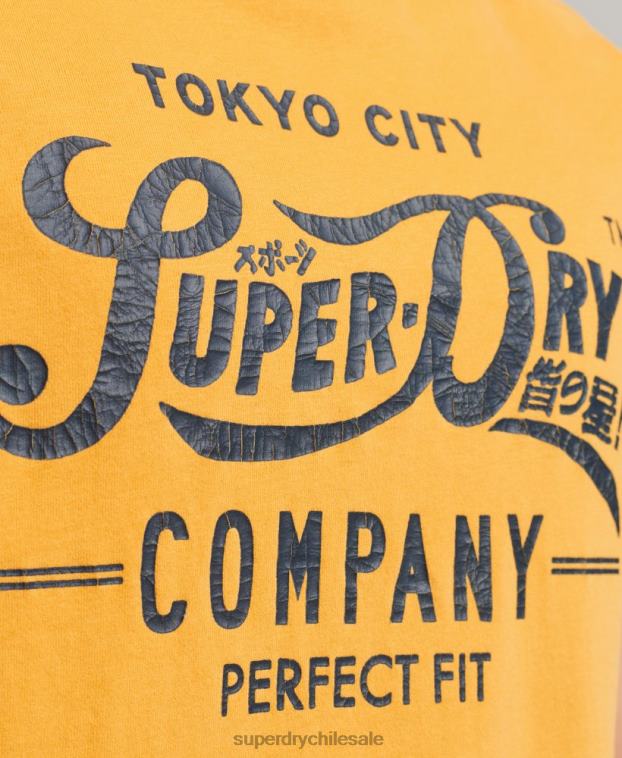 hombres Superdry amarillo camiseta universitaria estilo script 2R68Z4948