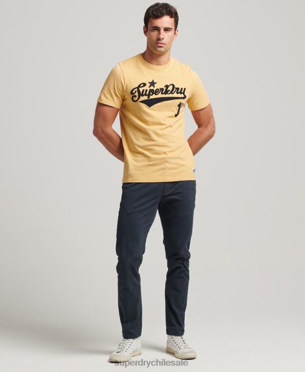 hombres Superdry amarillo camiseta universitaria estilo script vintage 2R68Z4922