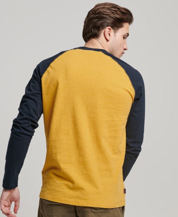 hombres Superdry amarillo top básico de béisbol de manga larga de algodón orgánico 2R68Z1484