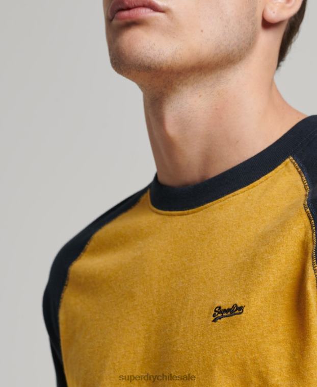 hombres Superdry amarillo top básico de béisbol de manga larga de algodón orgánico 2R68Z1484