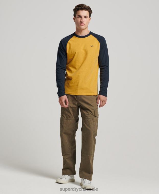 hombres Superdry amarillo top básico de béisbol de manga larga de algodón orgánico 2R68Z1484