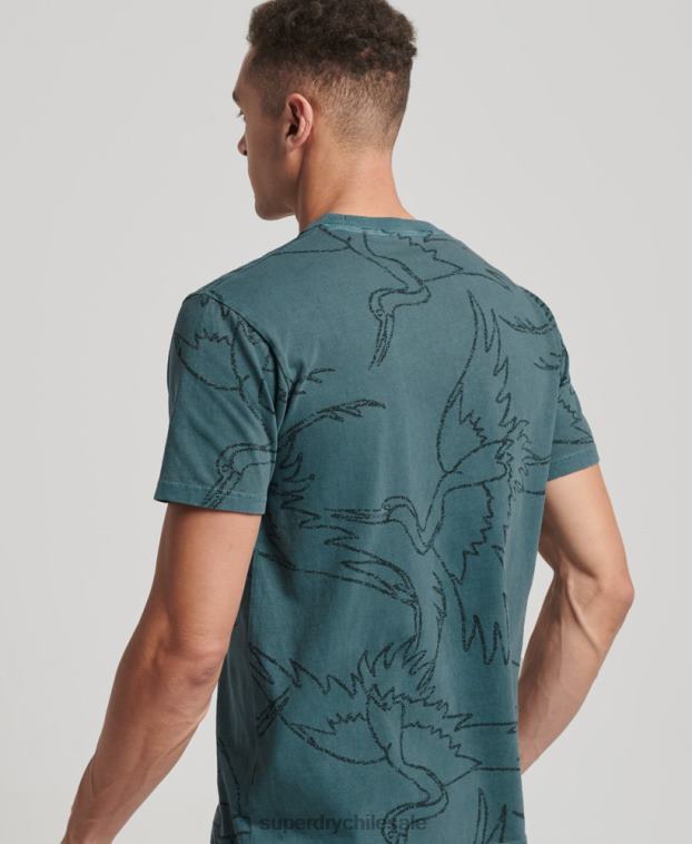 hombres Superdry azul camiseta con estampado sobreteñido 2R68Z50