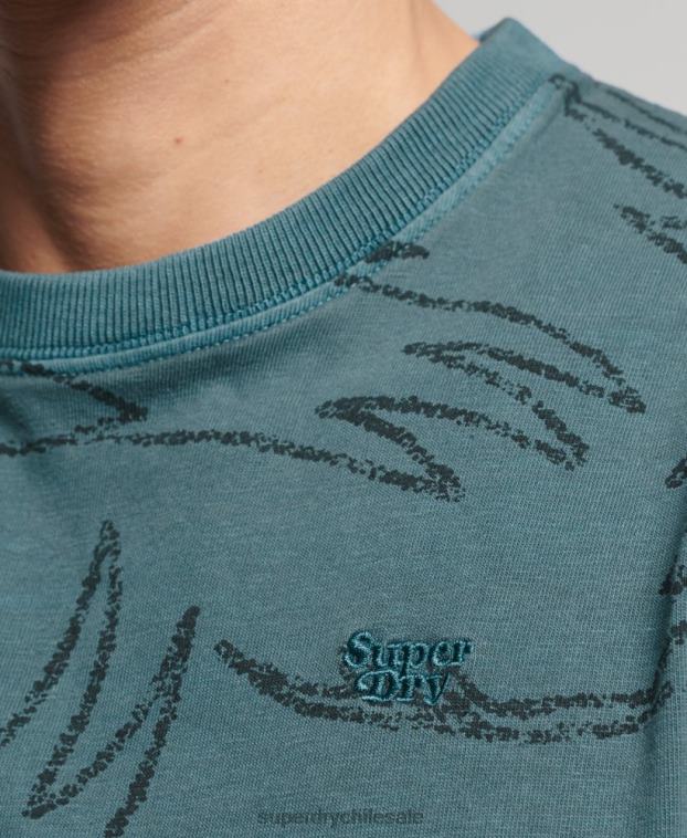 hombres Superdry azul camiseta con estampado sobreteñido 2R68Z50