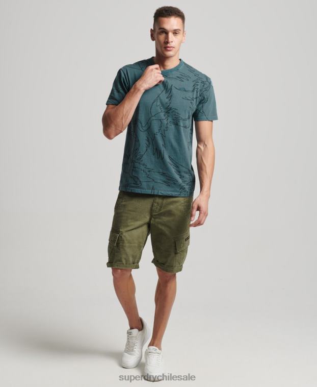 hombres Superdry azul camiseta con estampado sobreteñido 2R68Z50