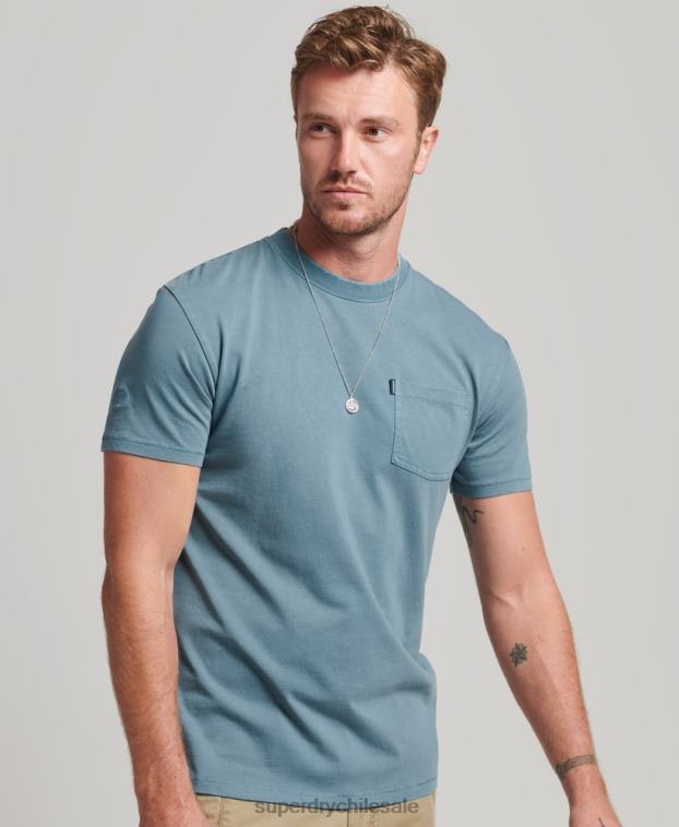 hombres Superdry azul camiseta de algodón orgánico con bolsillo 2R68Z4814