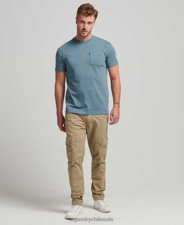 hombres Superdry azul camiseta de algodón orgánico con bolsillo 2R68Z4814