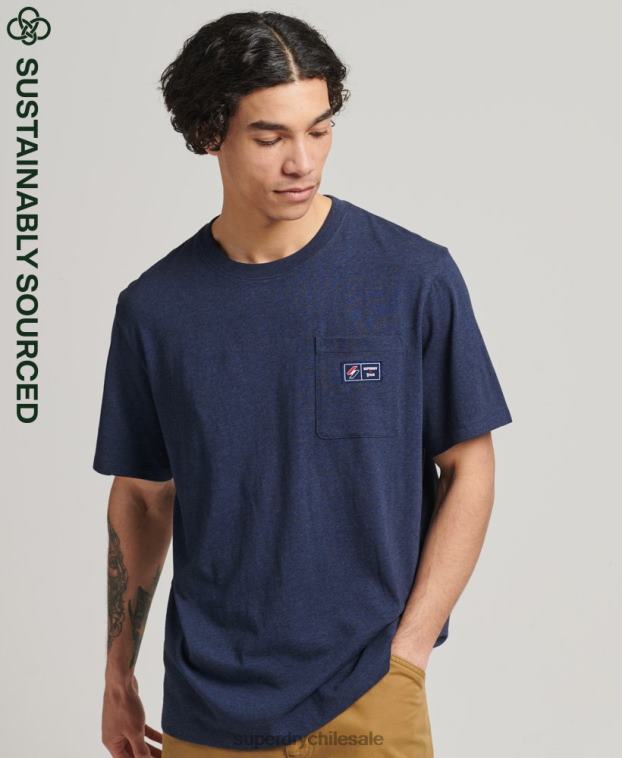 hombres Superdry azul camiseta de algodón orgánico con bolsillo del logo 2R68Z4818