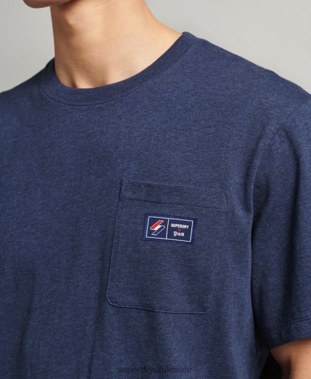 hombres Superdry azul camiseta de algodón orgánico con bolsillo del logo 2R68Z4818