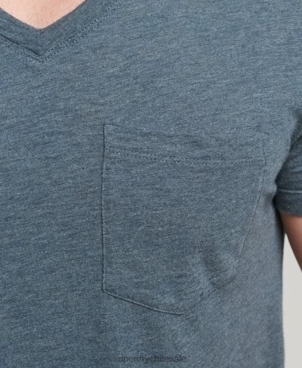 hombres Superdry azul camiseta de algodón orgánico con cuello de pico y bolsillo flameado 2R68Z4819