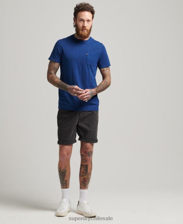 hombres Superdry azul camiseta de algodón orgánico con cuello redondo y bolsillo flameado 2R68Z4884