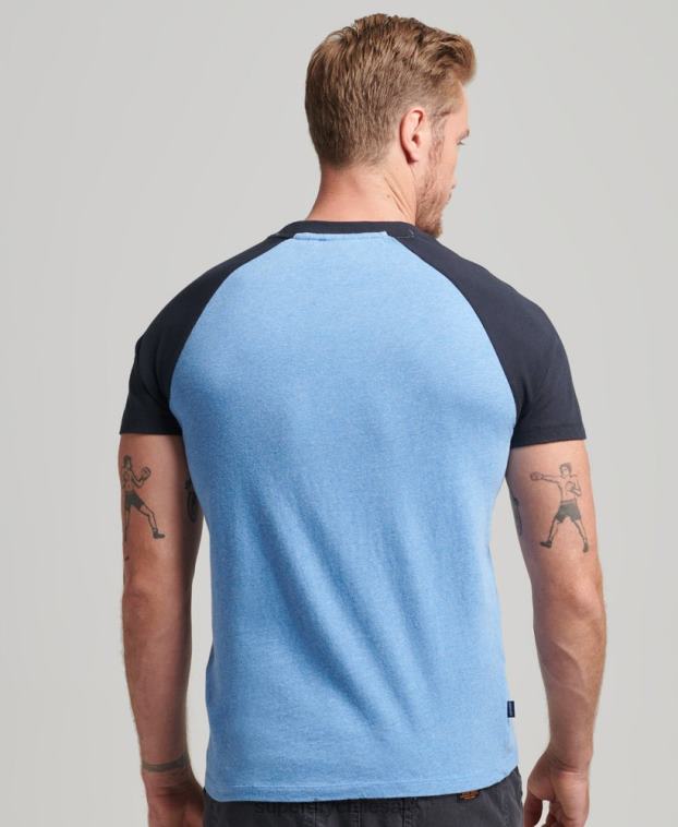 hombres Superdry azul camiseta de béisbol con logo esencial de algodón orgánico 2R68Z4907