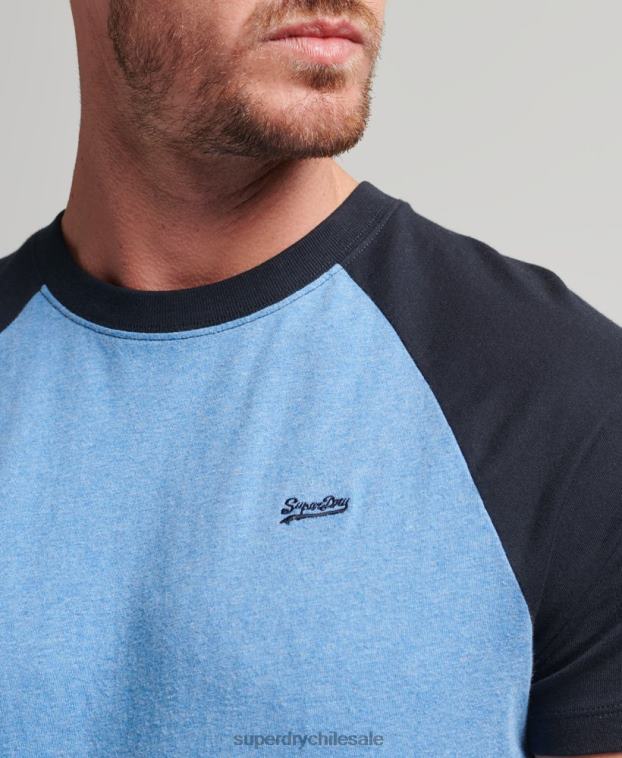 hombres Superdry azul camiseta de béisbol con logo esencial de algodón orgánico 2R68Z4907