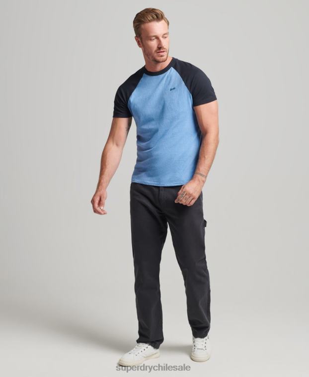 hombres Superdry azul camiseta de béisbol con logo esencial de algodón orgánico 2R68Z4907
