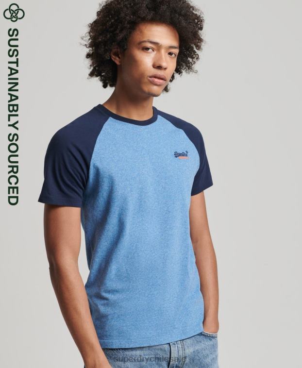 hombres Superdry azul camiseta de béisbol de algodón orgánico 2R68Z4924
