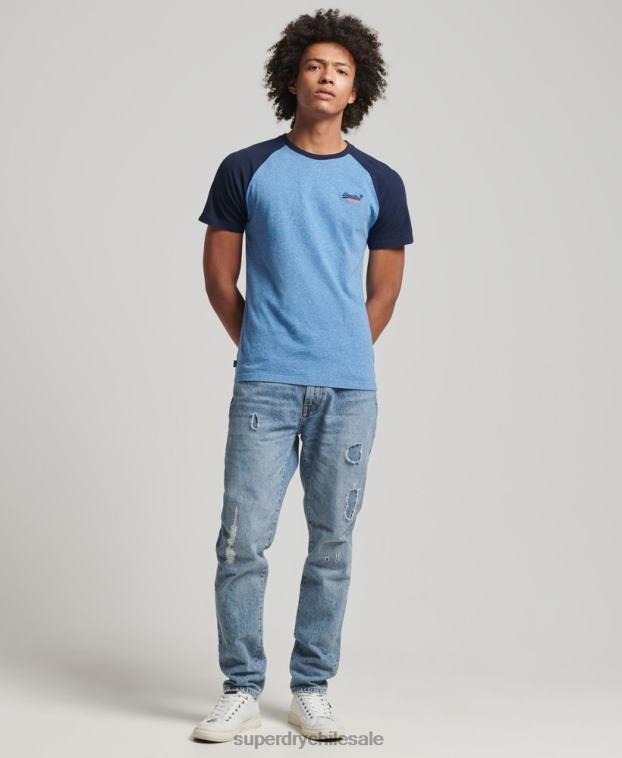 hombres Superdry azul camiseta de béisbol de algodón orgánico 2R68Z4924