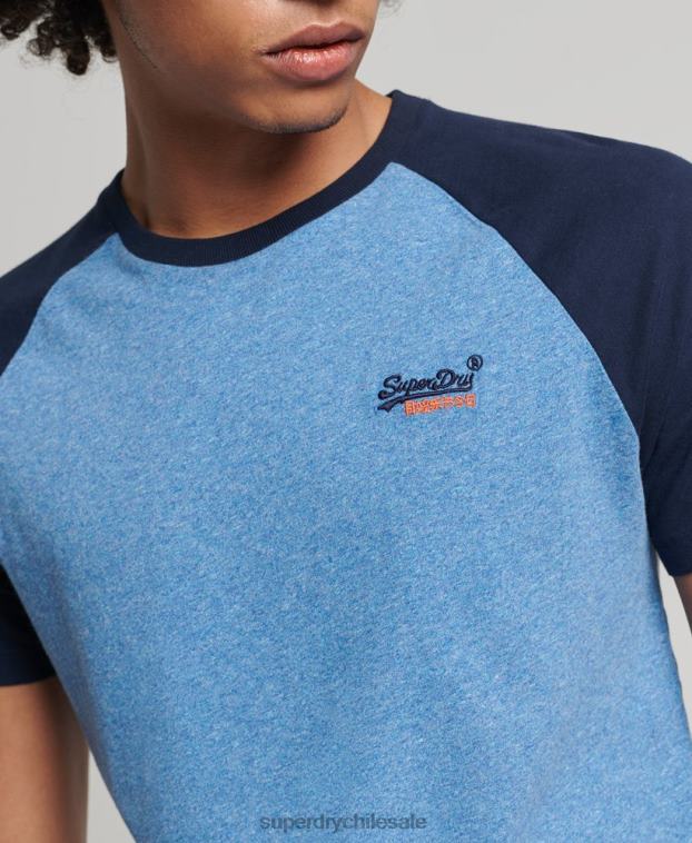 hombres Superdry azul camiseta de béisbol de algodón orgánico 2R68Z4924