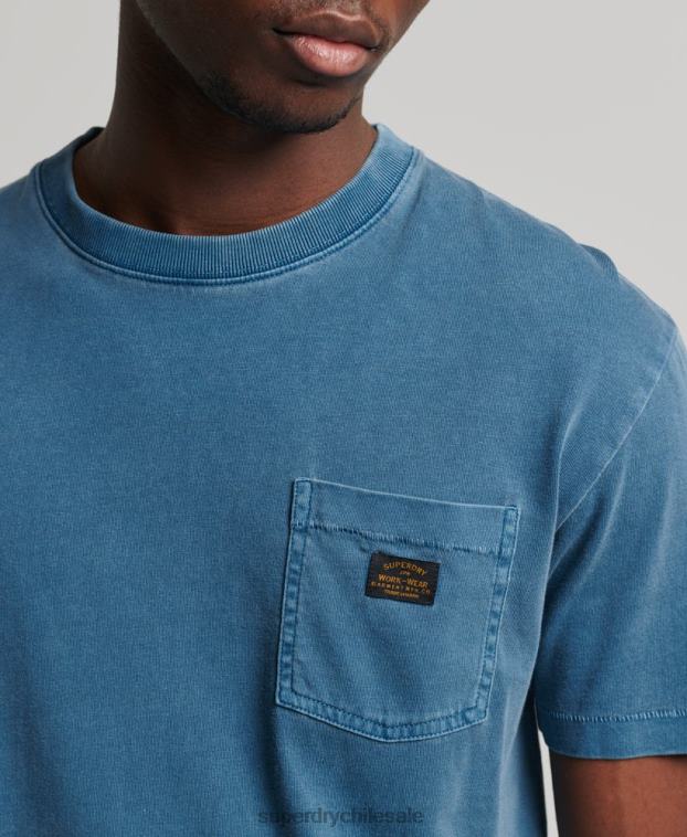 hombres Superdry azul camiseta vintage workwear de algodón orgánico con bolsillo 2R68Z4956