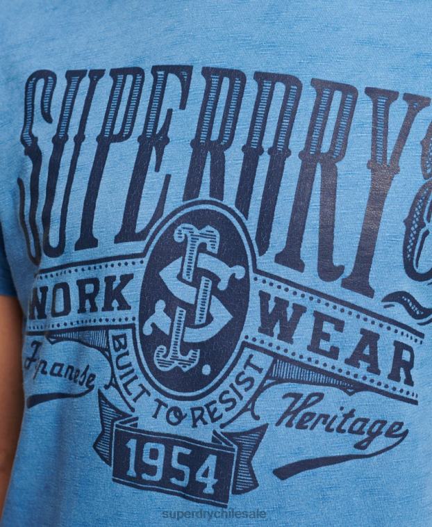 hombres Superdry azul claro camiseta vintage con letrero de pared 2R68Z4921