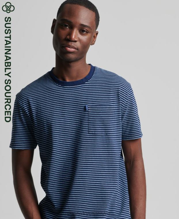 hombres Superdry azul oscuro camiseta añil vintage con tiras 2R68Z4830