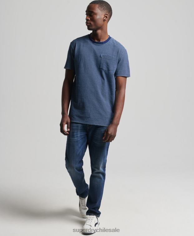hombres Superdry azul oscuro camiseta añil vintage con tiras 2R68Z4830