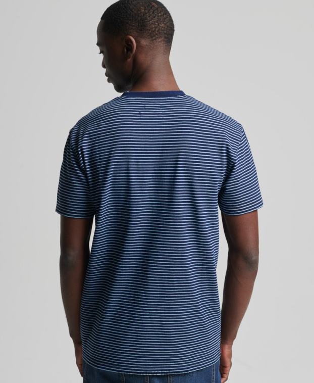 hombres Superdry azul oscuro camiseta añil vintage con tiras 2R68Z4830