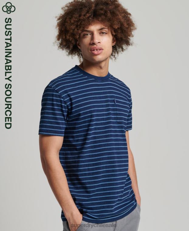hombres Superdry azul oscuro camiseta añil vintage con tiras 2R68Z4840