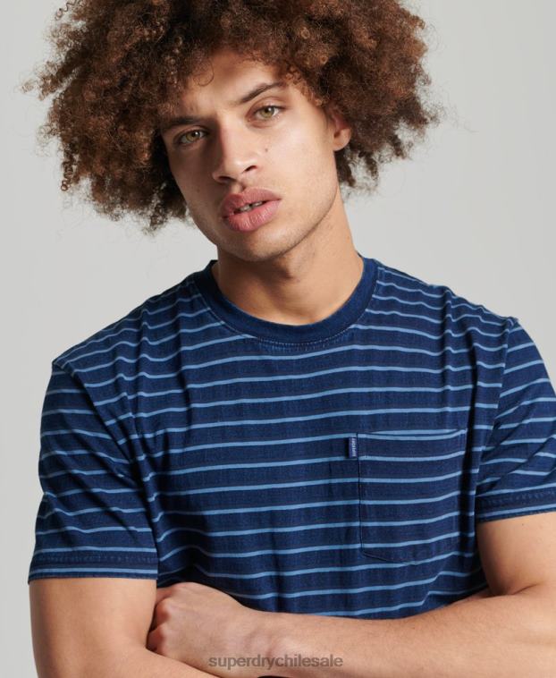 hombres Superdry azul oscuro camiseta añil vintage con tiras 2R68Z4840
