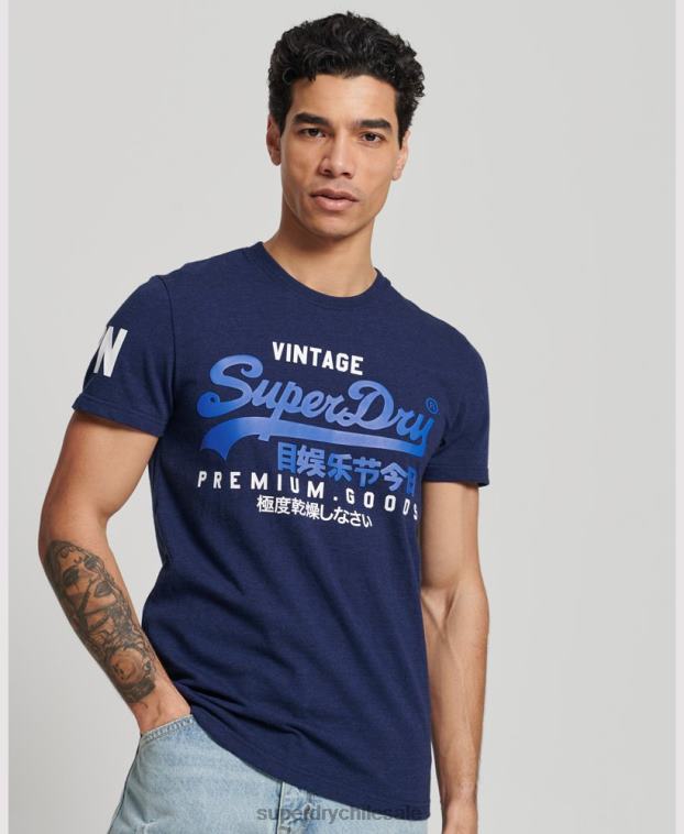 hombres Superdry azul oscuro camiseta de algodón orgánico con logo gráfico clásico 2R68Z6358