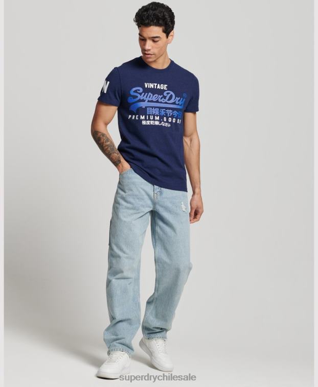 hombres Superdry azul oscuro camiseta de algodón orgánico con logo gráfico clásico 2R68Z6358