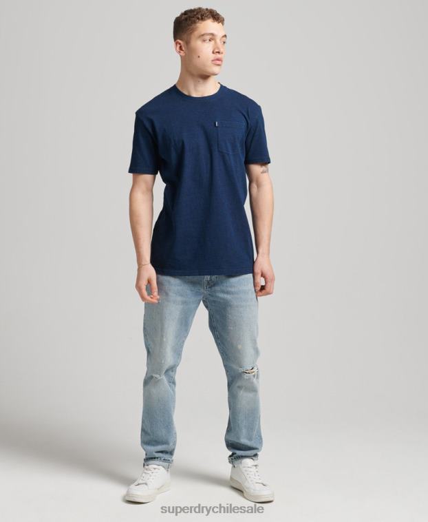 hombres Superdry azul oscuro camiseta índigo vintage de algodón orgánico 2R68Z4892
