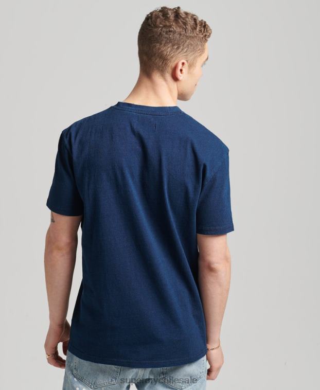 hombres Superdry azul oscuro camiseta índigo vintage de algodón orgánico 2R68Z4892